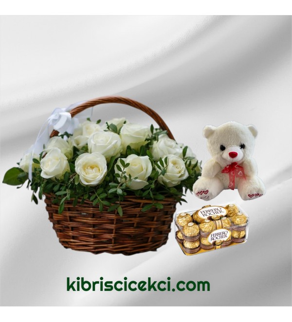 Sepette 25 Beyaz Gül Ayıcık 16'lı Ferrero Çikolata